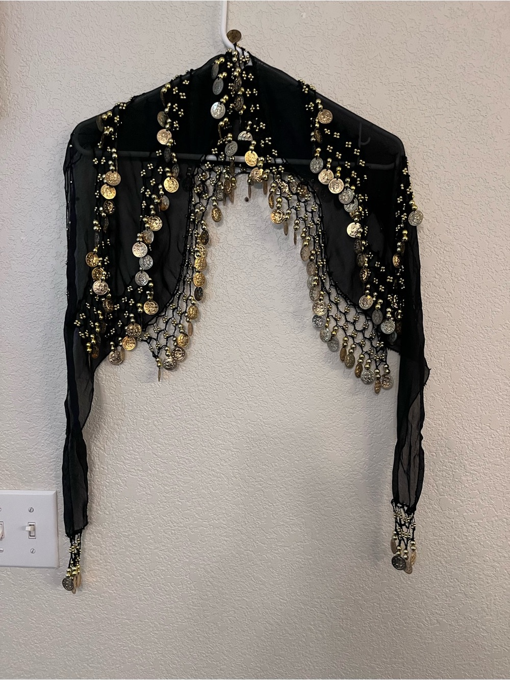 Black Coin Fringe Belly Dance Hip Scarf Wrap